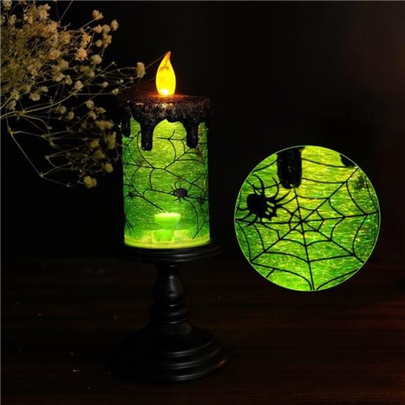 Halloween Snow Globe Candles Lighted Lamp,Battery Operated Spooky Spinning Water - Picture 2 of 6